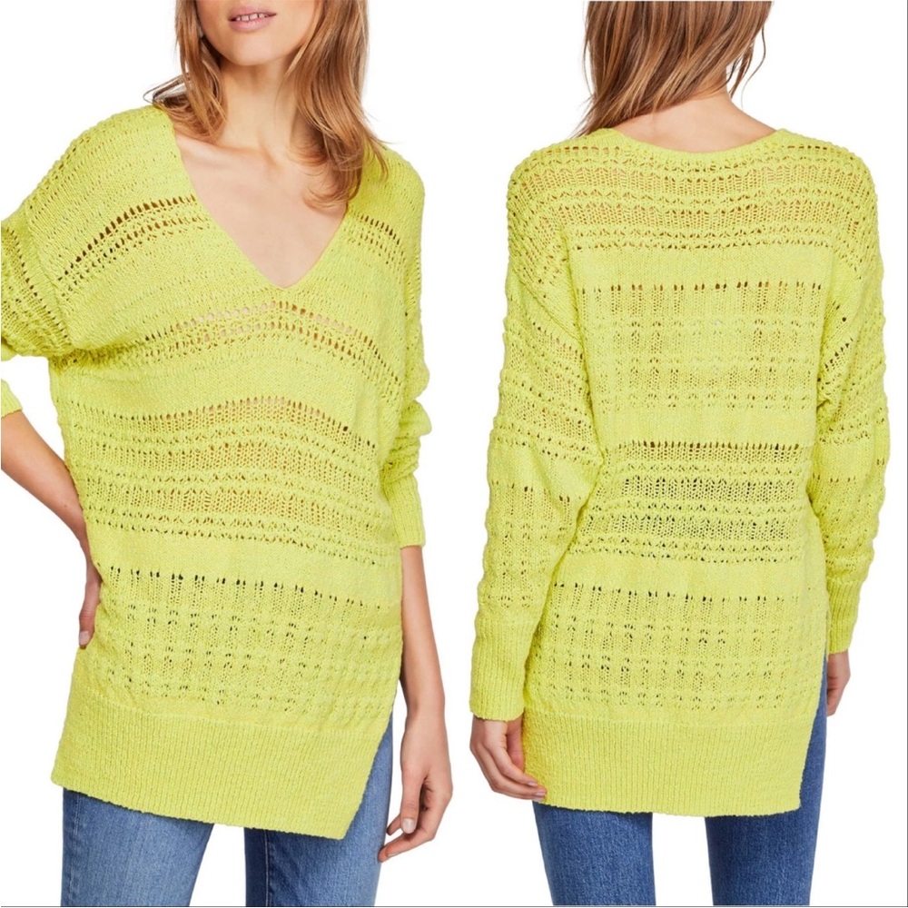 ⭐️Host Pick⭐️ NWT Free People Hot Tropics Lime Yellow Knit Sweater Top - Picture 6 of 10